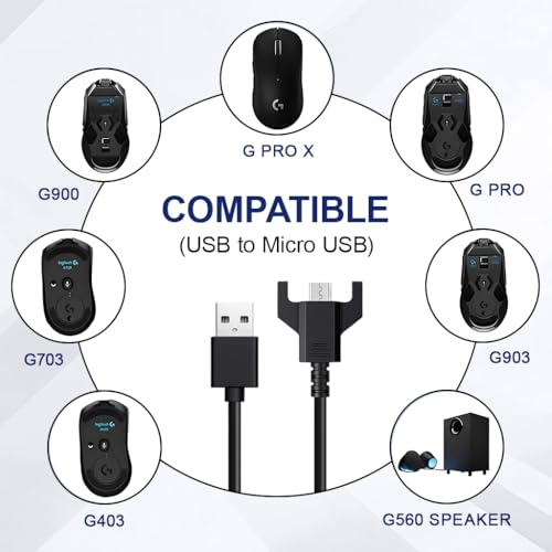 Image of Verilux Micro USB Cable for Logitech Gaming Game Mouse, 5.9Ft /1.8M Micro USB Cable Fast Charging for Wireless Game Mouse G403 /G703 /G900 /G903, G-Pro, G-pro X, G560 Speaker, Mechanical Keyboard