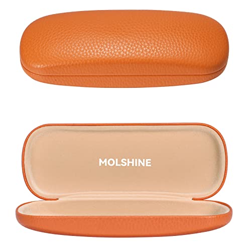 molshine Hard Shell PU Leather Glasses Case,Travel Portable Eyeglass Case for Men Women Girl Travel Study Work (Orange)
