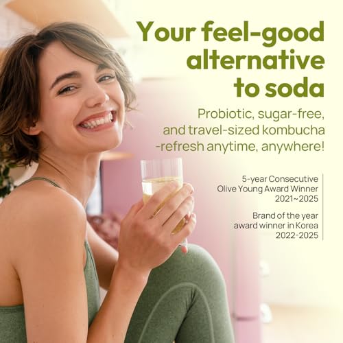 Image of TEAZEN Kombucha Powder, Korean Plum Flavor, Zero Sugar, Sparkling Fermented Powdered Mix Beverage from Korea, Live Probiotics & Prebiotics, On-the-Go 10 Packets, 1.76oz