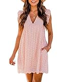 Women's Summer Dress with Built in Shorts Sexy Summer V Neck Ruffle Sleeve Lace California Romper Dresses for Women (Dress7,Small)