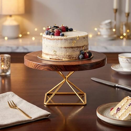 Image of Metscape India Sturdy Metal & Wood Cake Display Stand | Elegant Dessert, Pastry & Cake Presentation | Ideal for Weddings, Parties, Home Decor or Daily Use | Functional & Stylish | Premium Home Accessory