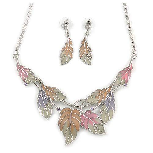 Collar y pendientes de gota florales Avalaya con esmalte pastel de 42 cm