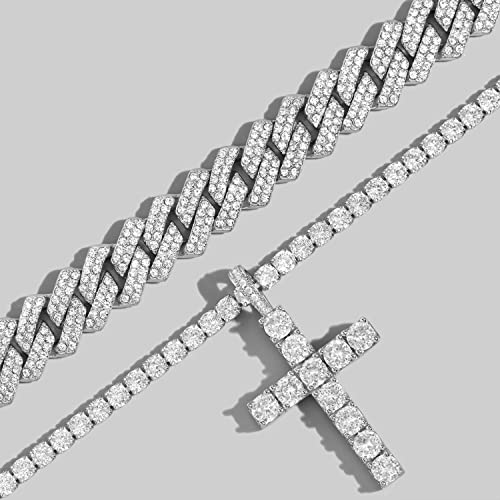 Cuban Link Chain for Men Women Cross Necklace for Men women Iced Chain Miami Cuban Link Chain Cross Pendant Diamond Chain for Men Religious Jewelry4