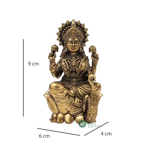 Image of INDICAST Handcrafted Brass Goddess Laxmi Statue for Home Temple | 3.5 inch Maa Lakshmi Figurine Idol Murti Sacred Symbol of Wealth | Perfect for Rituals & Gifting (Weight- 150gm)