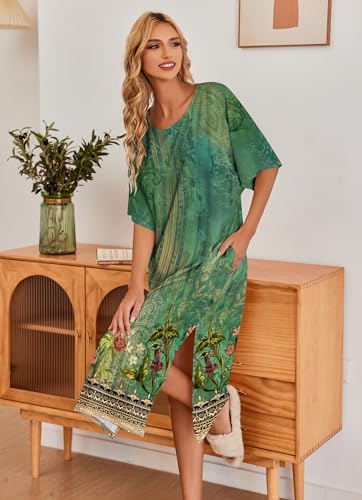 Image of Ekouaer Women's Nightgown Short Sleeve Sleepshirt Long Loungewear Casual Maxi Lounge Dress House Dresses with Pockets