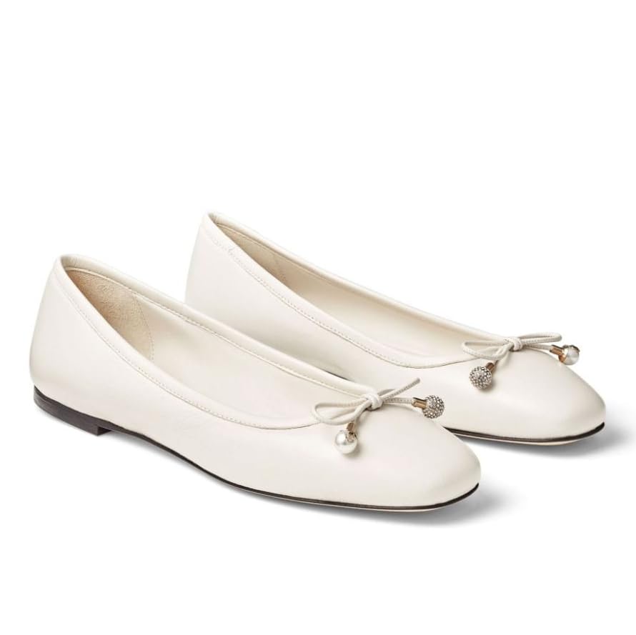 Women's Ballet Flats Bowknot Ballerina Flats Round Toe Slip On Pearl Dressy Casual Flats for Wedding Working