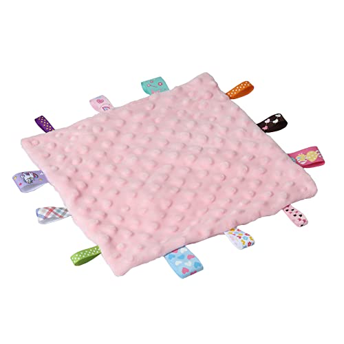 Image of CREVENT Tag Security Blankets for Babies, Soft Small Loveys for Girls, Baby Comforter Sensory Blanket, Great Gifts for Birthday Baby Shower 10 inchX10 inch (Ivory + Pink)