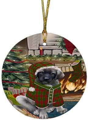 Santa Sled Dogs Anatolian Shepherd Christmas Round Flat Ornament - Pet Decorative Hanging Ornaments for Christmas X-mas Tree Decorations - 2.75" Round Flat Ceramic Christmas Ornament POR1559