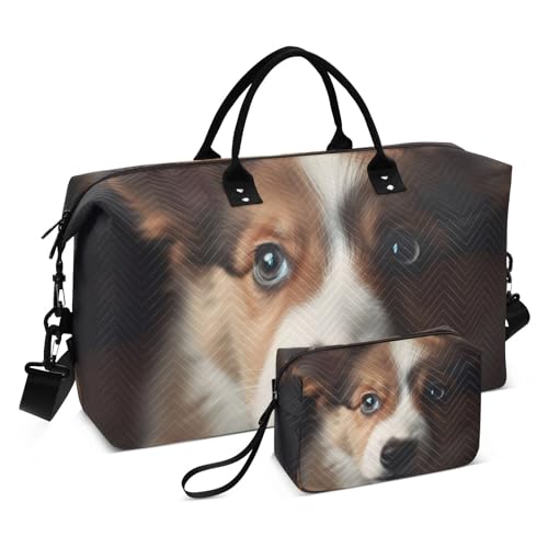 Large Travel Duffel Bag, Dog and Puppy Sports Tote Gym Bag, Shoulder Weekender Overnight Bag for Women Men, Carry On Luggage with Toiletry Bags