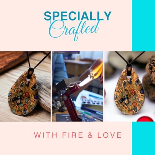 Besheek PEN5242 Handmade Murano Inspired Blown Glass Lampwork Millefiori & Heart Pendant Necklace thumb #4