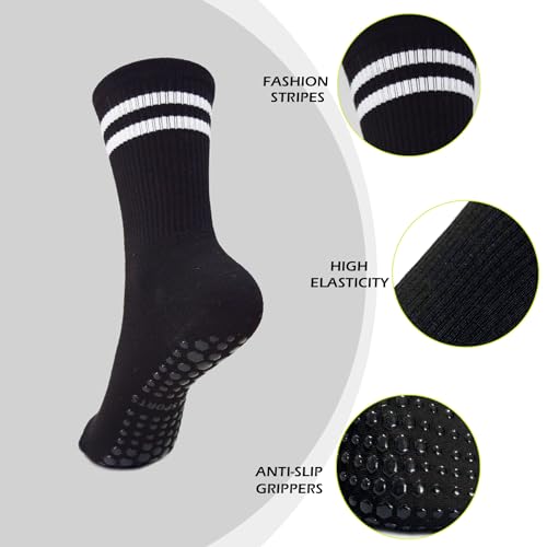 6 Pairs Pilates Socks with Grips for Women, Non-Slip Yoga Striped Crew Sock for Barre Hospital Workout3