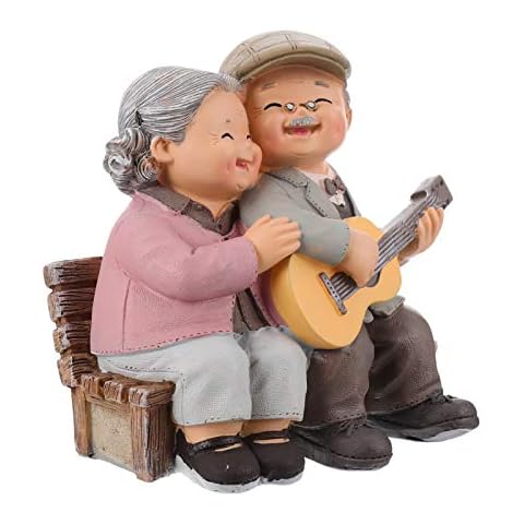 SEWACC Elder Couple Figurines Old Married Couple Figurine Romantic Elderly Couple Adornment Wedding Decoration Home Decoration for Parents ( Play The Guitar ) Grandparents Gifts Cover