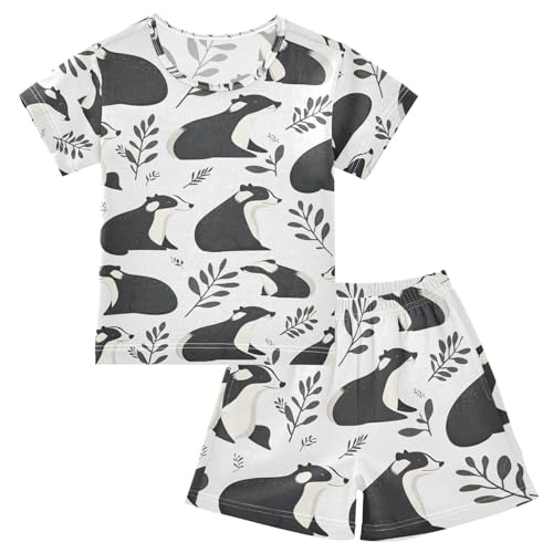 ALAZA Badger Dog Leaf Pajamas Set Short Sleeve Cotton Sleepwear Summer Pjs 2 Piece 5-14Y