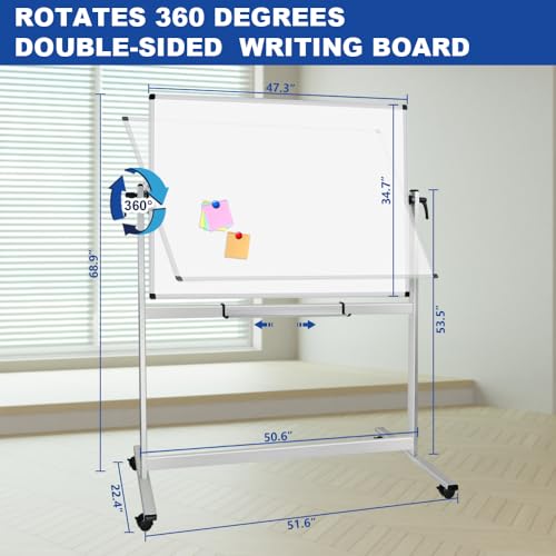 Image of XBoard Rolling Whiteboard 48x36 inch | Double-Sided Mobile Dry Erase Board Aluminium Frame for Home School Office Live Streaming