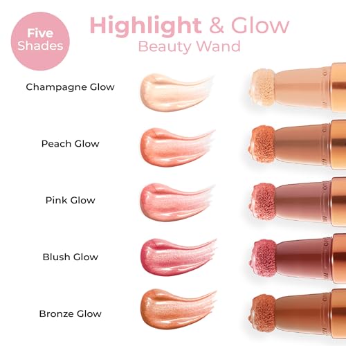 MCoBeauty - Highlight and Glow Beauty Wand - Buildable Liquid Highlighter - Radiant Pink Shade - Soft Pink with Cushion Applicator for Soft, Radiant Finish - Highlighters Makeup