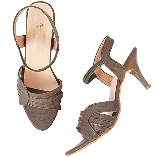 XE Looks Stylish Olive Pencil Heel Sandals For Women (B09FZ788J1) Amazon Price History, Amazon Price Tracker
