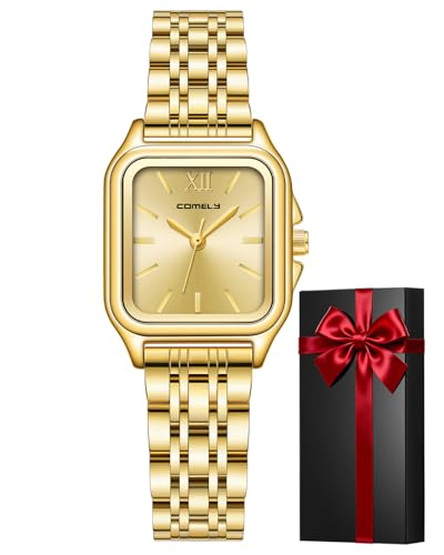 CIVO Montre Femme Dorée Acier: Analogique Carré Montre Bracelet Quartz Etanche - Élégant Cadeau pour Femme