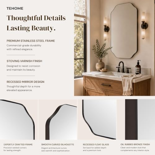 Image of TEHOME 20x30'' Scalloped Oil Rubbed Bronze Bathroom Vanity Mirror, Rectangle Metal Framed Bathroom Mirror