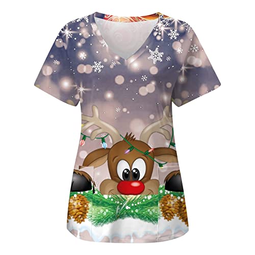 Sizoer Weihnachten Kasacks Damen Pflege Kurzarm Hemd Damenkasack Schlupfjacke V-Ausschnitt Top Kurzarm Mit Tasche Uniform Schlupfkasack Damen Kasack Kurzarm Kasacks Schlupfhemd Schlupfkasac Cover