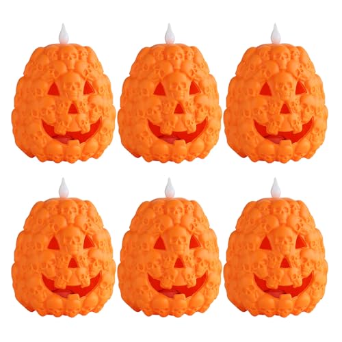 jiingekk Set Of 6 Halloween Glowing Pumpkins Lights Halloween Night Pumpkin Lights With LED Lighting Light Charm
