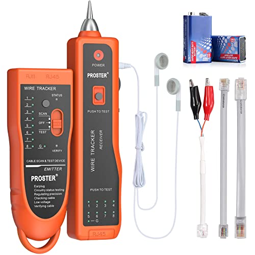 Proster Network Cable Tester Cable Tracer with Battery Earphone Sensitive Wire Tracker Telephone Cable Tester Wire Tracer for LAN Ethernet RJ45 RJ11