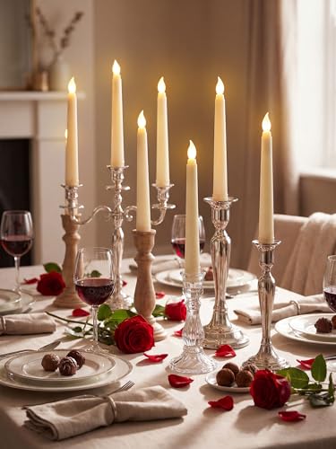 Image of Funtery 48 Pcs Flameless LED Taper Candles Battery Operated Candles Bulk Realistic LED Candlesticks Flickering for Wedding Church Party Home Decor(Ivory,6 Inch,Novelty Style)