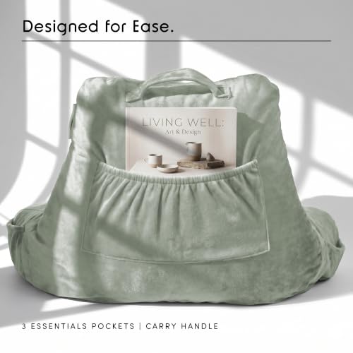 Image of Nestl Reading Pillow with Shredded Memory Foam, Designed for Sitting Up in Bed and Couch, Back and Arms Adjustable Support for Adult & Teens Backrest Pillows for Reading with Washable Cover Sage Green