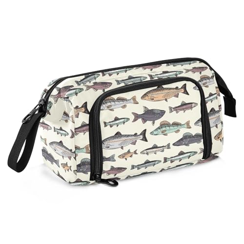 Image of Fisyme Vintage Fish Pencil Case Large Capacity Pen Bag Box Big Makeup Pouch Organizer