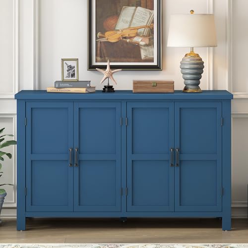 Retro-Style-4-Door-Buffet-Cabinet-Coffee-Bar-Cabinet-with-Adjustable-Shelf-Wood-Frame-Kitchen-Buffet-Sideboard-for-Kitchen-Living-Room-Study-and-Entryway-Ample-Storage-Navy-044 Retro Style 4 Door Buffet Cabinet Coffee Bar Cabinet with Adjustable Shelf Wood Frame Kitchen Buffet Sideboard for Kitchen Living Room Study and Entryway Ample Storage Navy 044