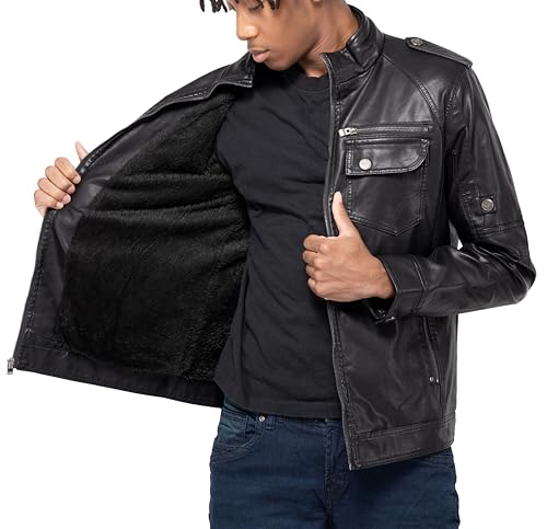 Image of X-Ray Men's Slim Fit Faux-Leather Moto Jacket with Removable Hood