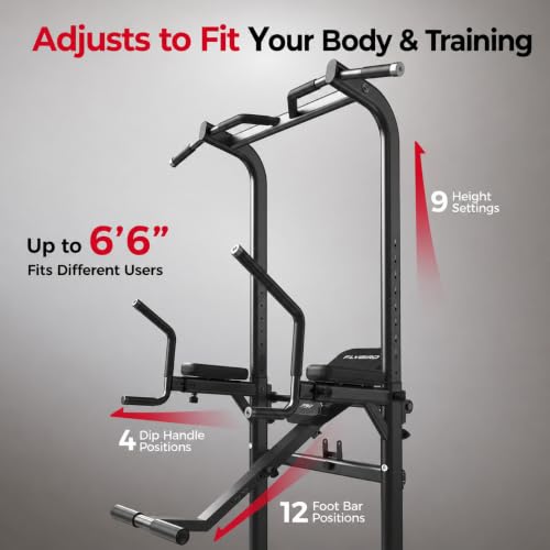 Image of FLYBIRD 800LBS Heavy Duty Power Tower Dip Station, Adjustable Height Pull Up Stand with Crunch Leg Raise, Multifunction Strength Training Equipment for Home Gym Back Workout