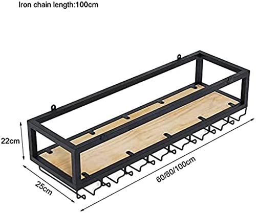 Monseg Ceiling Shelf Hanging Wine Rack, With Glass Holder And Shelf, With 1M Long Iron Chain Industrial Retro Shelves, Bar/Kitchen Wooden Storage Stand (Size : 100Cm) (60Cm) #TOP2