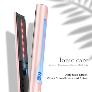 Infrared Ion Hair Straightener & Styler, 2 in 1 Ceramic Straightener Curls and Straightens, Anti-frizz and Shine Effect, Dual Voltage, 14 Adjust Temp 100-230℃ Pink