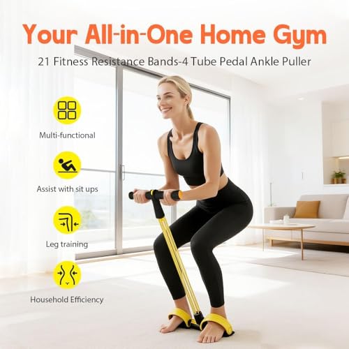 Image of Yoga Pedal Puller Resistance Band 4 Tube Pull Reducer | Tummy Trimmer & Pedal Puller for Exercise | Full Body Home Gym Workout for Abs, Arms & Legs | Amazely - Multicolor