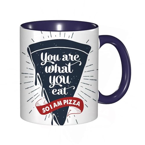 EKLMPS Tazza grande per caffè e tè a colazione - idee regalo per uomo e donna - in porcellana, 330 ml (11oz),Parole divertenti, fetta di pizza grunge con effetto umorismo retrò frase sul fast food, b