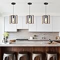 3 Pack Farmhouse Pendant Light Fixture, Black Kitchen Island Pendant Lights, Industrial Metal and Vintage Wood Hanging Light, Adjustable Height Rustic Ceiling Lamp for Entryway, Dining Room, Foyer