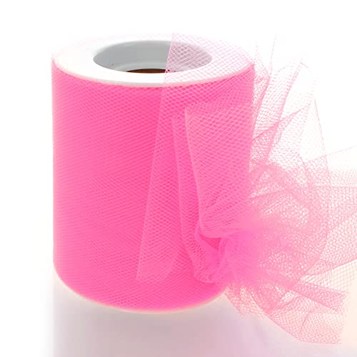 Image of 3 inch Premium Tulle Fabric Roll for Crafts, Wedding, Party Decorations, Gifts - Hot Pink 100 Yard Spool