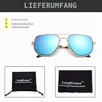 Long Keeper Retro Pilot Sonnenbrille Herren Herren Groß Metallrahmen Sonnenbrille Pilotenbrille Doppelsteg 70er Pilot Retro Brille Unisex, 60 MM (Gold Rahmen – Blau Verspiegelt Gläser) – Ansicht 6