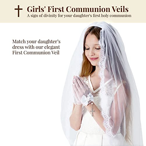 Girls First Communion Veil Lace Edge Holy White Mantilla Eyelash Floral Trim Mantilla Flower Girl Wedding Veils Chapel Vail Kids Veil with Comb2