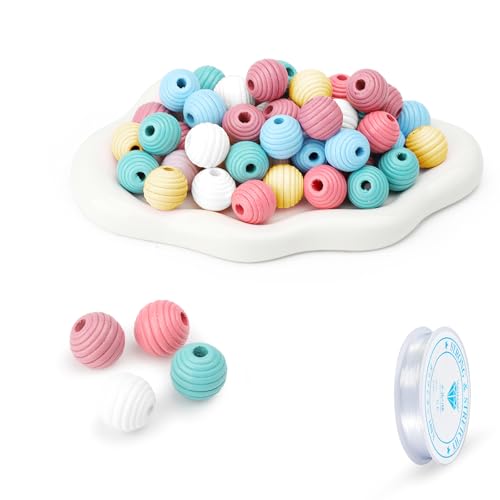 UOCAI 50 St&uuml;ck 20mm Bunte Holzperlen Holzkugeln mit Loch Runde Bienenstock Gemischte Holzperlen Pastell Zum Auff&auml;deln Bastelnperlen f&uuml;r Makramee DIY Schmuck Herstellung