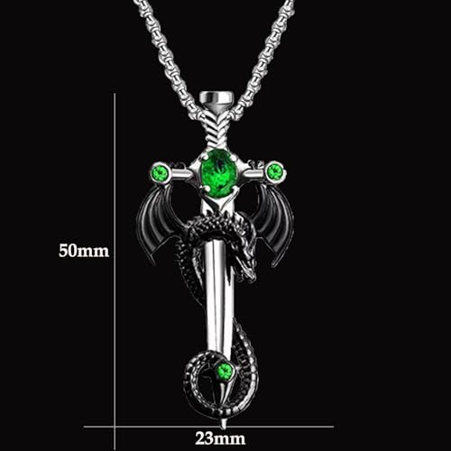 Gothic Sword Dragon Necklace for Men Women,Vintage Dragon Wrapped Sword Cross Pendant Necklace Punk Shiny Zircon Dragon Pendant Necklace Dark Gothic Jewelry2
