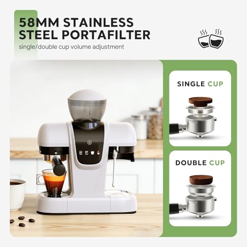 BENFUCHEN Bean-to-Cup Coffee Maker, Automatic Espresso Machine with Grinder and Milk Frother, 1350W for Home and Office (White) - Image 9