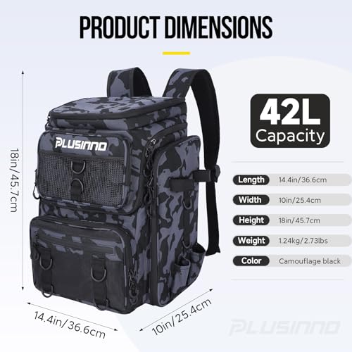 PLUSINNO Fishing Tackle Backpack with Rod Holders,42L Water-resistant Fishing Bag Store Fishing Gear, Fisher Gifts For Men. - image 9