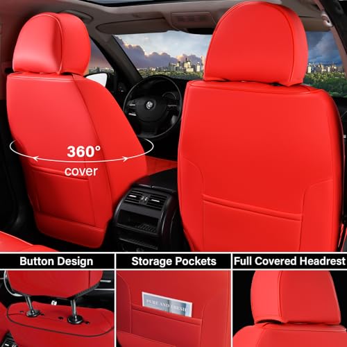 Image of Coverado Front Seat Covers, 2 Pack Waterproof Seat Covers for Cars, Luxury Leather Seat Cushions, Front and Rear Seat Protectors, Auto Seat Covers Fit for Most Vehicles(Black&Red)