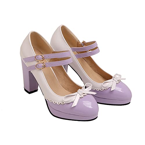 Image of MEOTINA Cute Bow Heels Mary Janes Shoes Women Dress Platform Strappy High Heels Kawaii Shoes