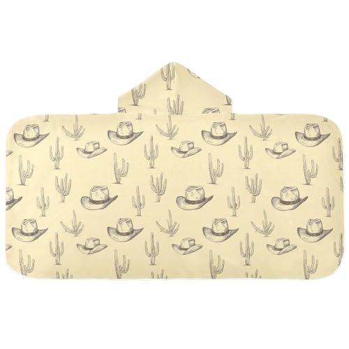 Toalla de playa con capucha, diseño de vaquero occidental, bohemio, sombrero de cactus, toallas amarillas con capucha para niños, toallas de secado rápido con capucha