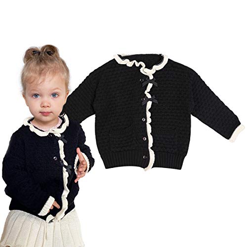 Simplee kids Knit Hollow Baby Girl Sweaters Autumn & Spring Black White Baby Cardigans for Toddler 2-3 Years(Black)
