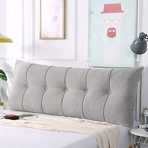 Large Rectangular Headboard Pillow, Bed Rest Positioning Long Support Pillow for Reading, Zippered Bolster Lumbar Back Pillow for Day Bed, Soft Velvety Cover & Fluffy Body Pillow Filler, Light Grey