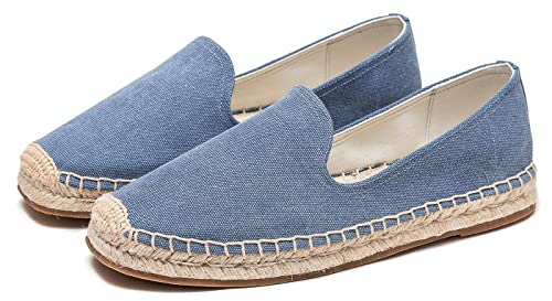 Image of Men's Classic Suede Canvas Round Cap Toe Espadrilles Loafers Pure Color Slip On Comfortable Flats Shoes
