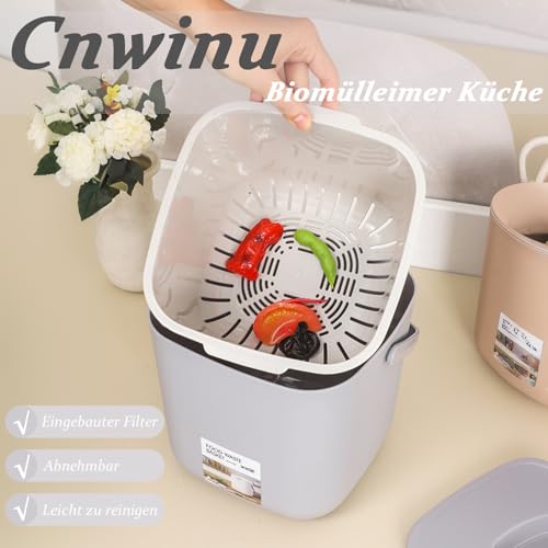 Cnwinu Biomülleimer Küche, 4L Komposteimer Küche, Kleiner Mülleimer mit Deckel, Biomüll Behälter mit Sieb, Spülmaschinenfest, Küchenkomposter für Alltäglichen Biomüll, Bio Mülleimer Geruchsdicht（Lila）